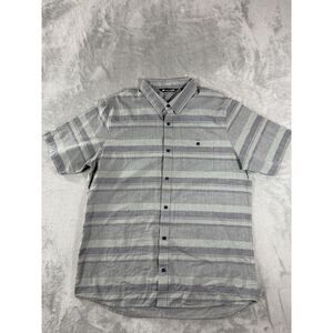 Travis Mathew Shirt Mens XL Grey Striped Button Up Casual Short Sleeve